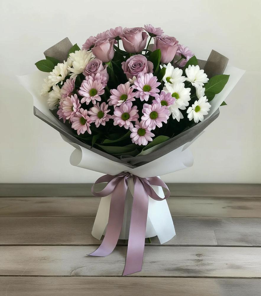 Букет цветов из: Хризантемы и Розы в Боковской