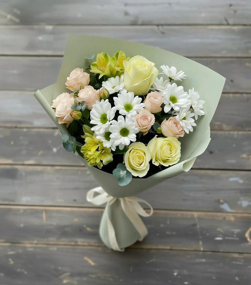Букет цветов из: Альстромерии, Розы и Хризантемы в Боковской