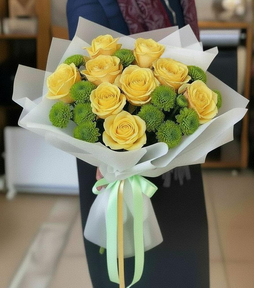 Букет цветов из: Хризантемы и Розы в Боковской