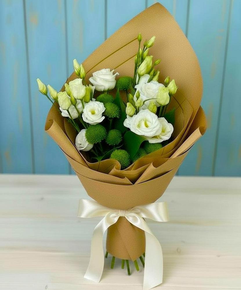 Букет цветов из: Хризантемы и Лизиантусы в Боковской