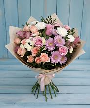 Букет цветов из:  Хризантемы, Розы и Альстромерии в Боковской