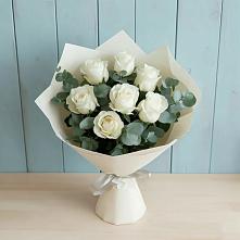 Букет Белые розы в Эвкалипте в Боковской
