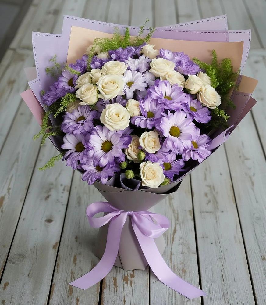 Букет цветов из: Хризантемы и Розы в Боковской